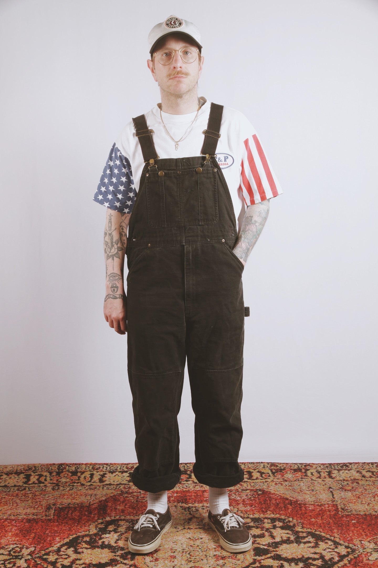 Vintage USA Flag Sleeve F&P America T-Shirt Stars and Stripes Patriotic Tee Single Stitch