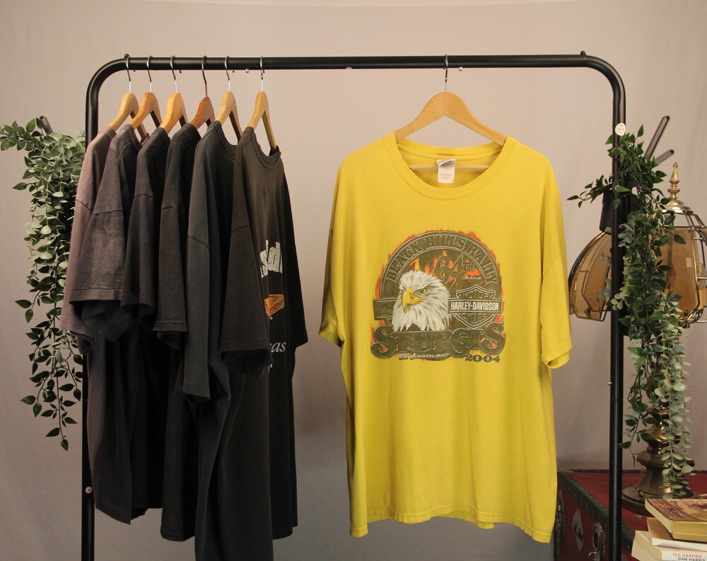 Vintage Harley Davidson Sturgis Rally T-Shirt | 64th Anniversary Yellow 2XL Biker Tee