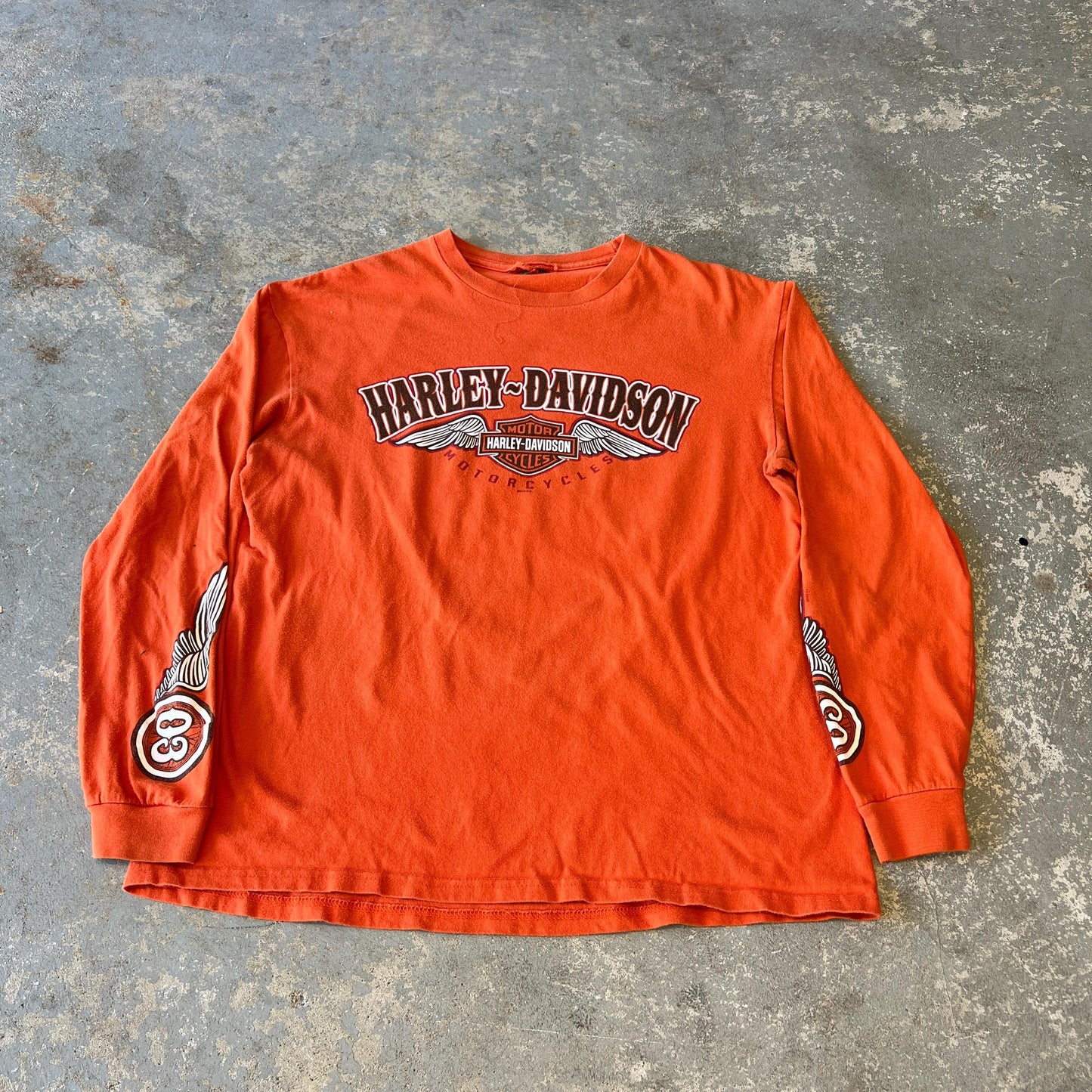 Harley-Davidson Long Sleeve T-Shirt Orange Rare Halifax Nova Scotia Vintage L