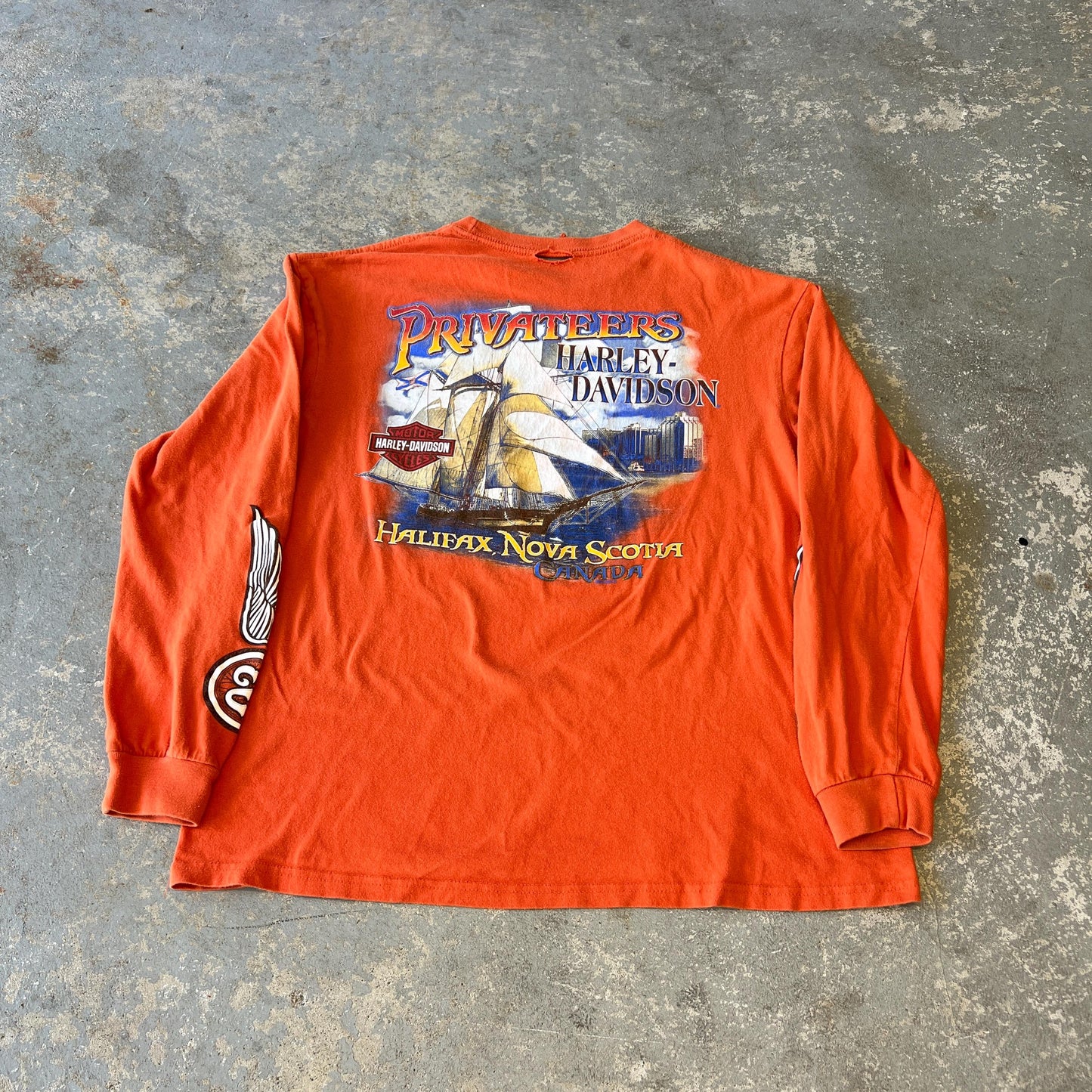 Harley-Davidson Long Sleeve T-Shirt Orange Rare Halifax Nova Scotia Vintage L