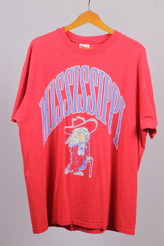 Vintage Ole Miss Rebels Football T-Shirt | XL Heavyweight Hanes Red College Tee