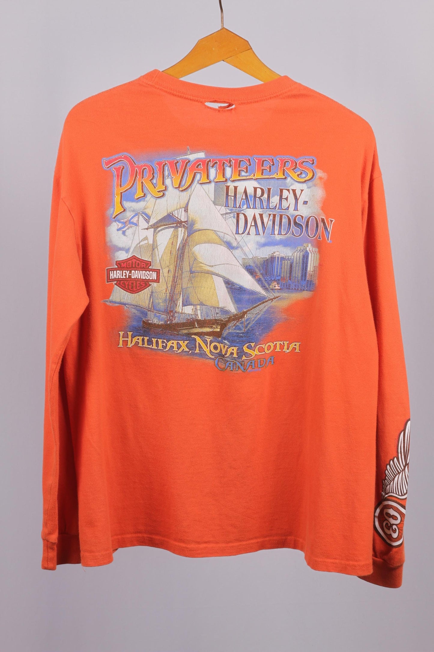 Harley-Davidson Long Sleeve T-Shirt Orange Rare Halifax Nova Scotia Vintage L