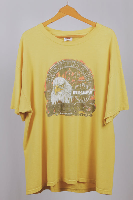 Vintage Harley Davidson Sturgis Rally T-Shirt | 64th Anniversary Yellow 2XL Biker Tee