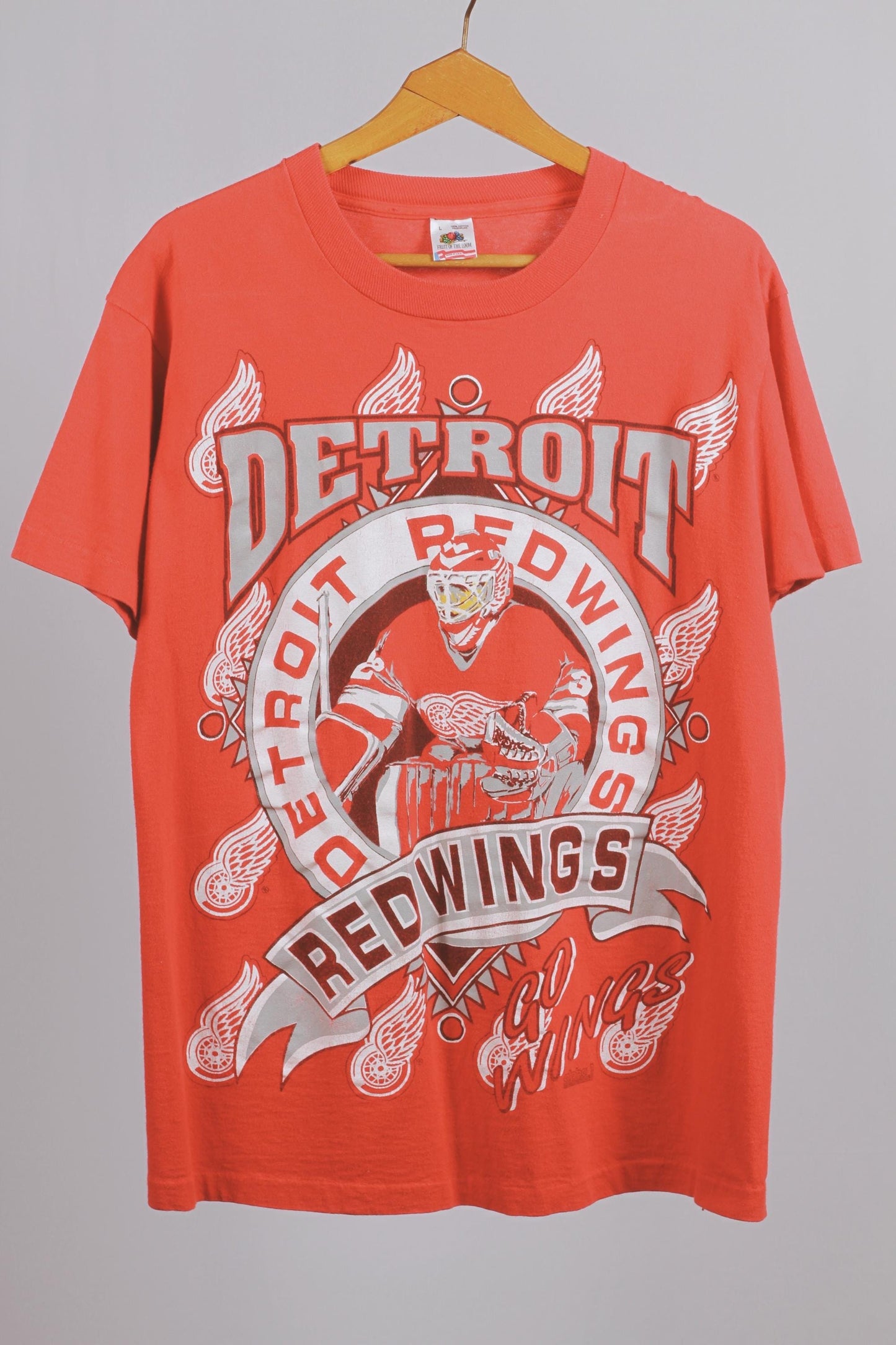 Vintage Detroit Red Wings T-Shirt: Large Red 100% Cotton Hockey Tee
