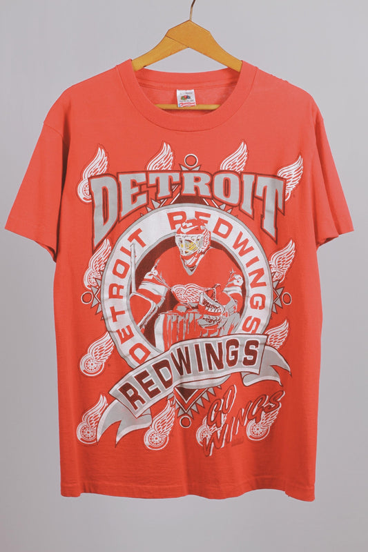 Vintage Detroit Red Wings T-Shirt: Large Red 100% Cotton Hockey Tee