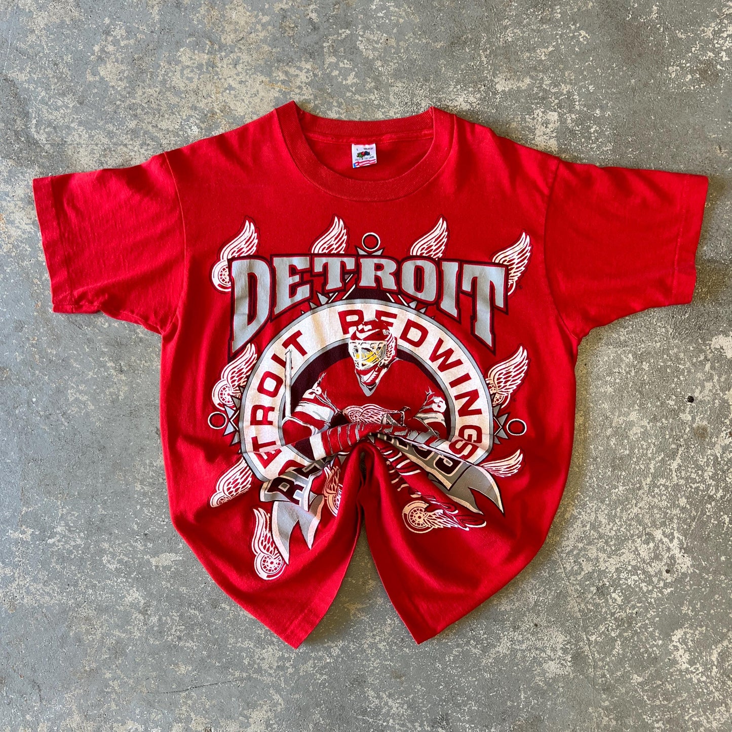 Vintage Detroit Red Wings T-Shirt: Large Red 100% Cotton Hockey Tee