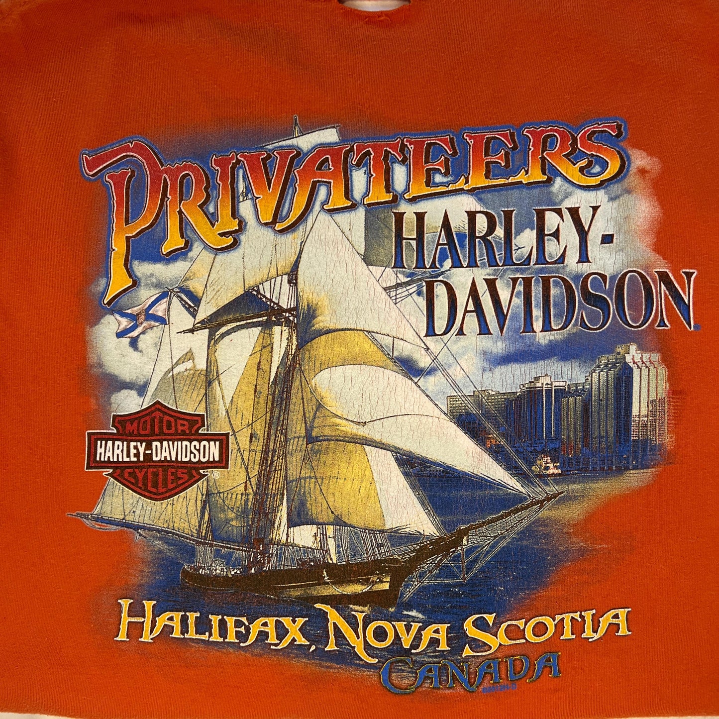 Harley-Davidson Long Sleeve T-Shirt Orange Rare Halifax Nova Scotia Vintage L