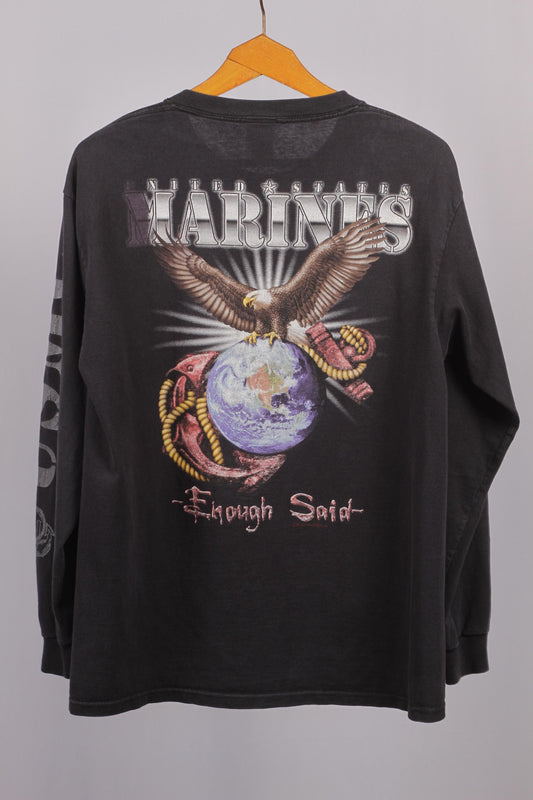Rare Vintage USMC Longsleeve | Faded Black Marine Corps Tee | Military Graphic Shirt