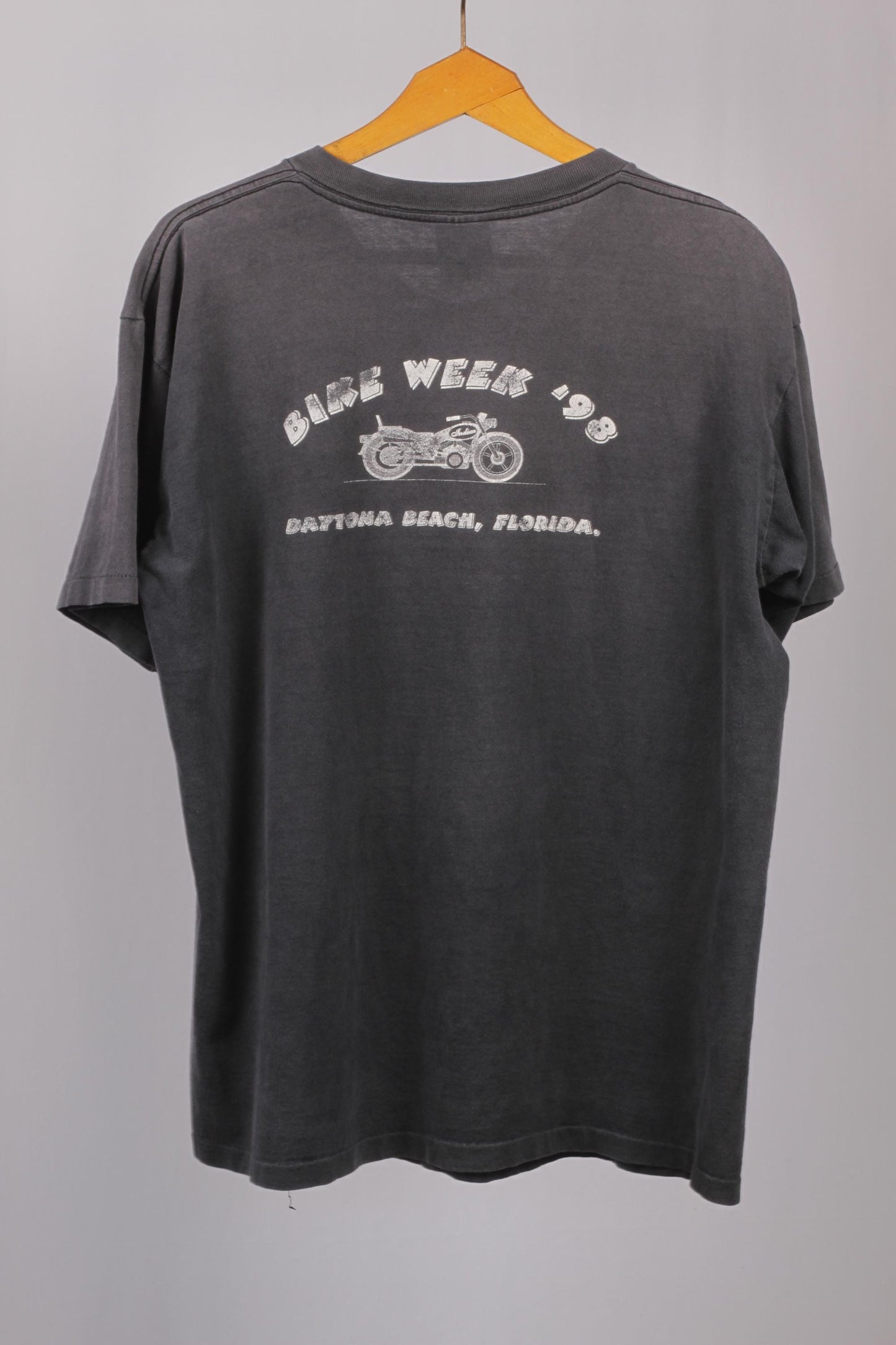 Vintage Indian Motorcycle Daytona Bike Week 1998 T-Shirt | Faded Black Large Biker Tee