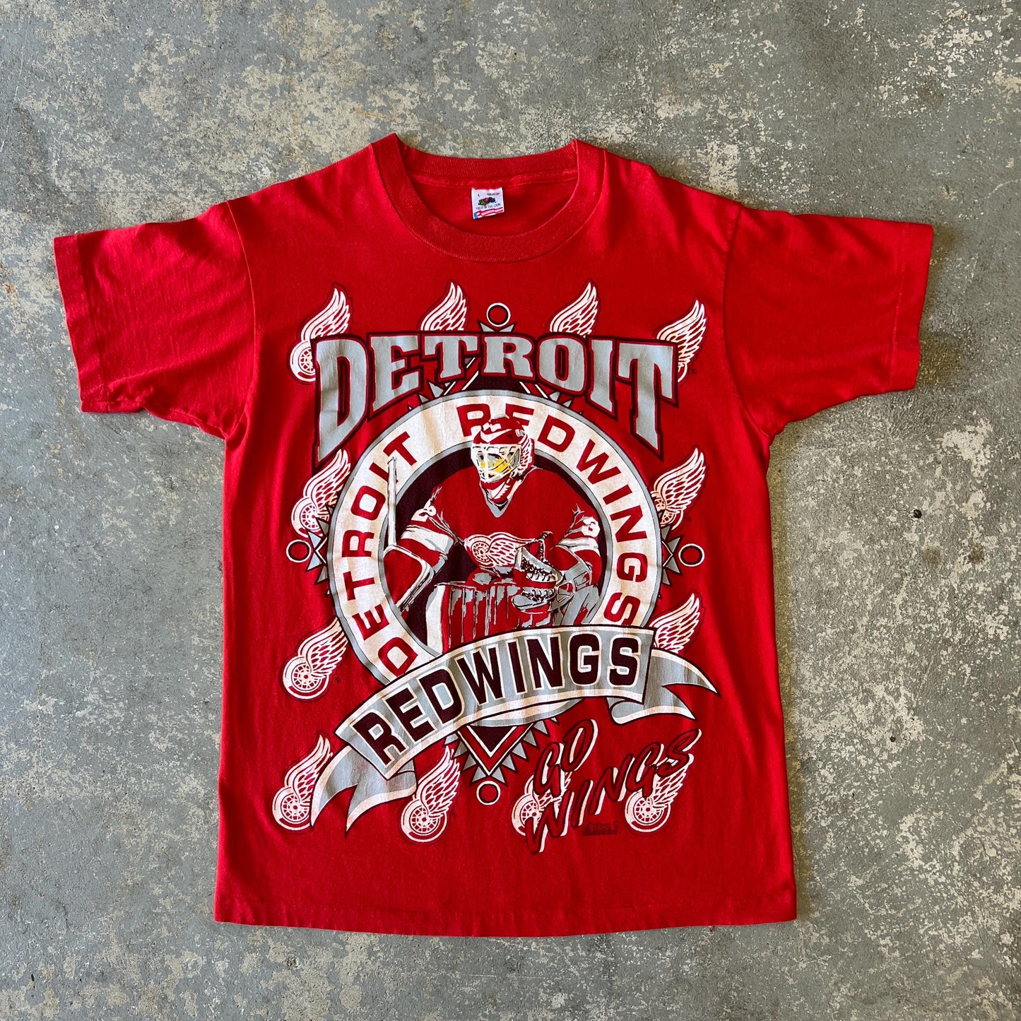 Vintage Detroit Red Wings T-Shirt: Large Red 100% Cotton Hockey Tee